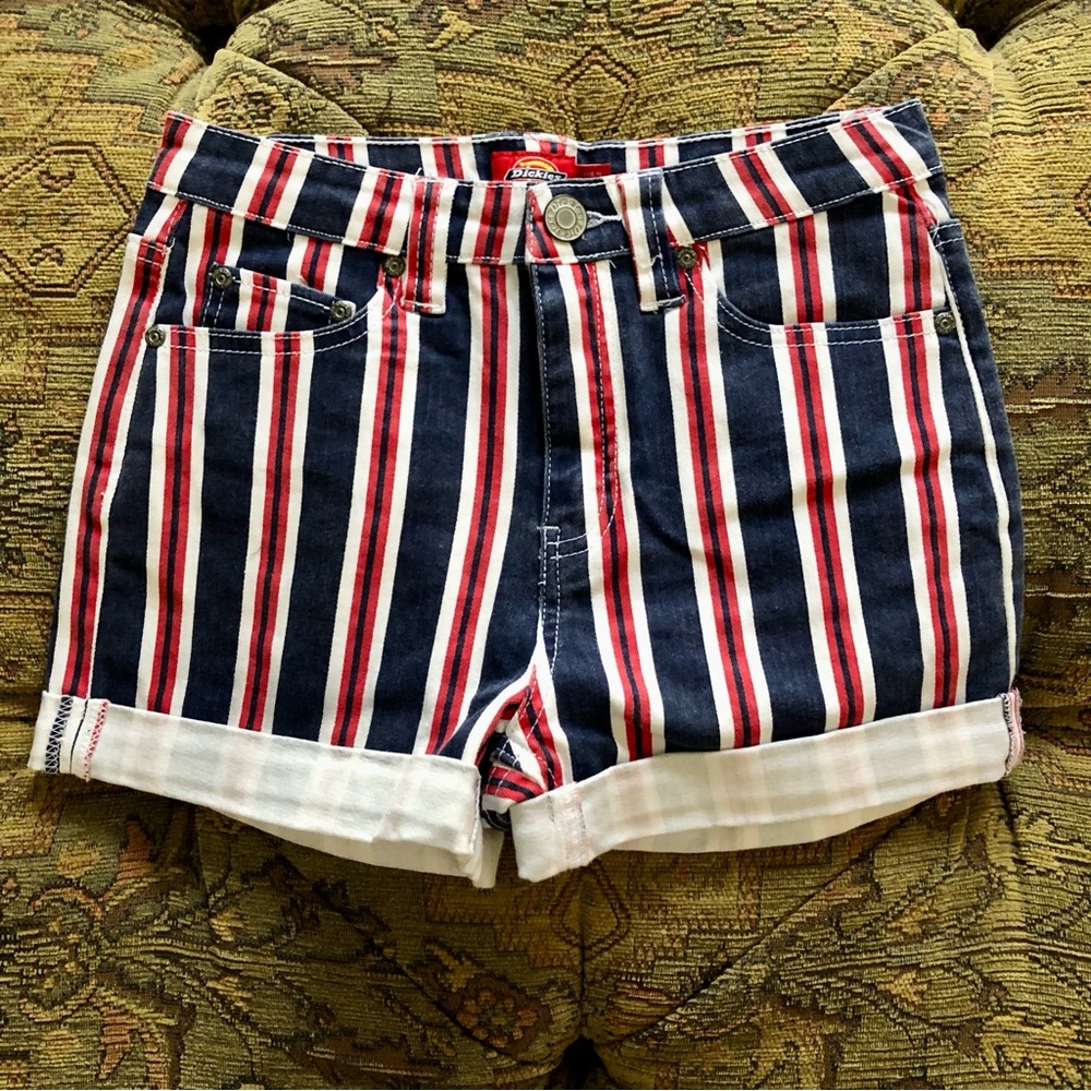 Dickies *NWOT* High-Rise Shorts Red White & Blue Stripe Size 25/1